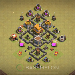 Town Hall Level 4 War Base Design 2025, Anti 3 Stars, Anti Everything, Layout #1084
