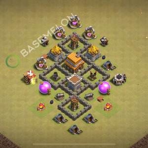 Town Hall Level 4 War Base Design 2025, Anti 3 Stars, Anti Everything, Layout #1084