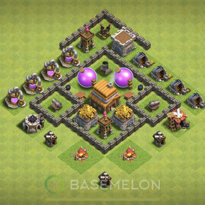 Town Hall Level 4 Trophy/Defense Base Design 2025, Anti Everything, Hybrid, Layout #1104