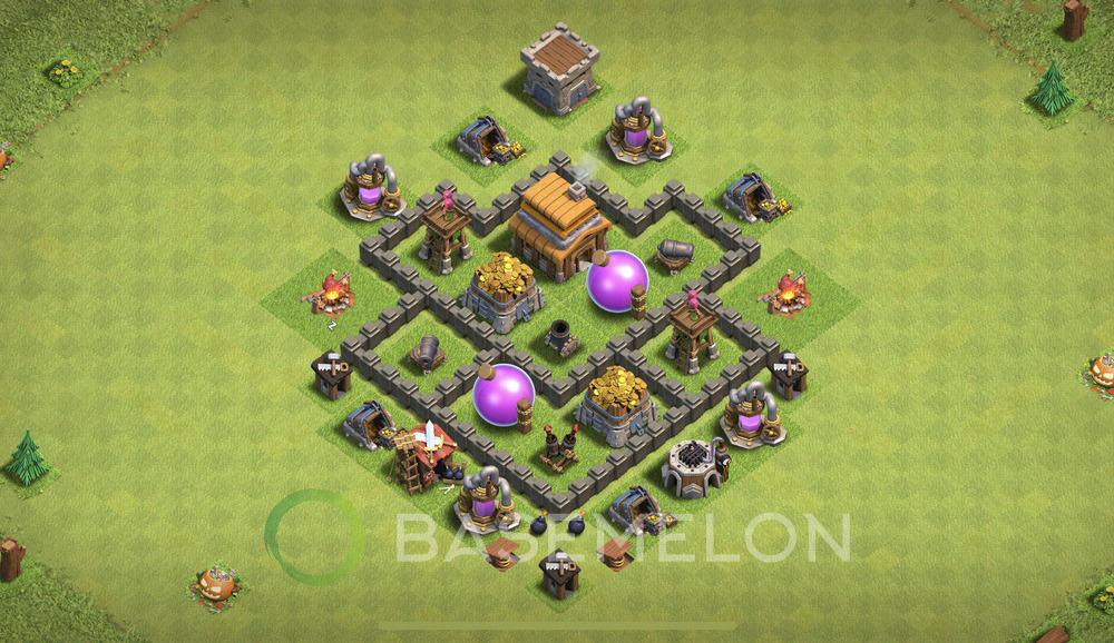 Town Hall Level 4 Trophy/Defense Base Design 2025, Anti Everything, Hybrid, Layout #1219