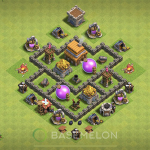 Town Hall Level 4 Trophy/Defense Base Design 2025, Anti Everything, Hybrid, Layout #1219