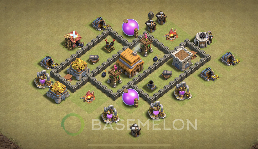 Town Hall Level 4 War Base Design 2025, Max Levels, Anti Everything, Layout #1227