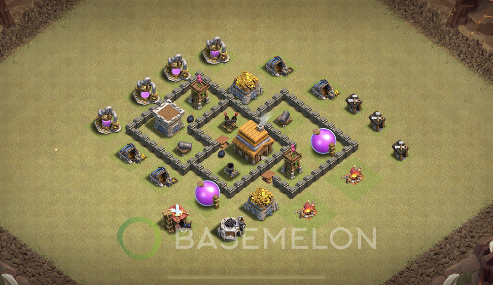 Town Hall Level 4 War Base Design 2025, Max Levels, Anti Everything, Layout #1242