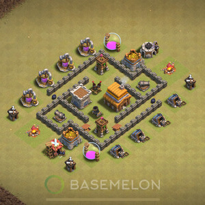 Town Hall Level 4 War Base Design 2025, Anti 3 Stars, Anti Everything, Layout #1369