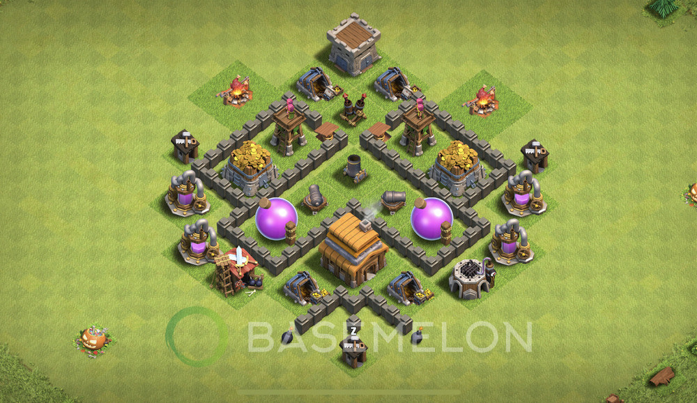 Town Hall Level 4 Farm Base Design 2025, Max Levels, Anti Everything, Layout #1422