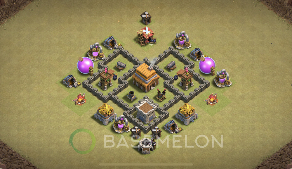 Town Hall Level 4 War Base Design 2025, Anti 3 Stars, Anti Air, Layout #1509