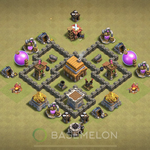 Town Hall Level 4 War Base Design 2025, Anti 3 Stars, Anti Air, Layout #1509