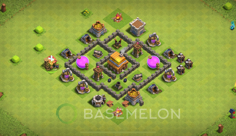 Town Hall Level 4 Trophy/Defense Base Design 2025, Anti Everything, Hybrid, Layout #1514