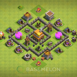 Town Hall Level 4 Trophy/Defense Base Design 2025, Anti Everything, Hybrid, Layout #1514