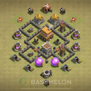 Town Hall Level 4 War Base Design 2025, Anti 2 Stars, Anti Everything, Layout #1526