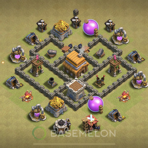 Town Hall Level 4 War Base Design 2025, Anti 3 Stars, Anti Everything, Layout #1559