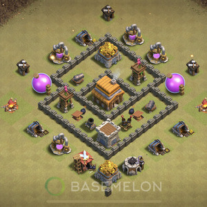 Town Hall Level 4 War Base Design 2025, Anti 2 Stars, Anti Everything, Layout #1607