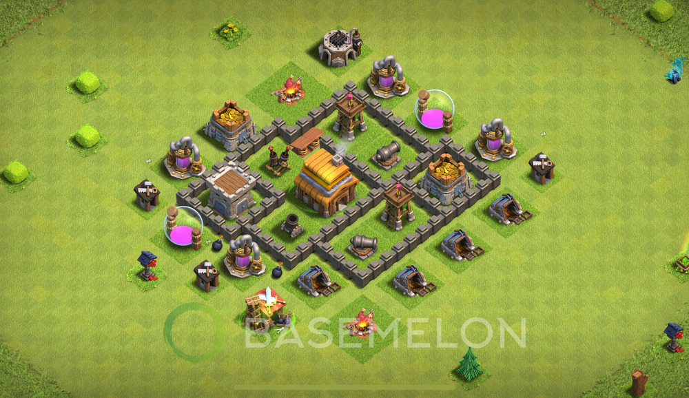Rathaus Level 4 Verteidigung Base 2025, Max Level, Anti 3 Sterne, Layout #1650