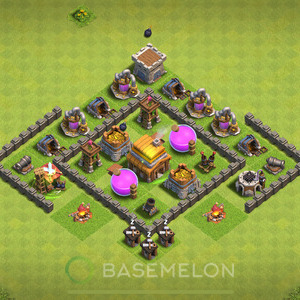 Town Hall Level 4 Farm Base Design 2025, Anti 3 Stars, Hybrid, Layout #1744