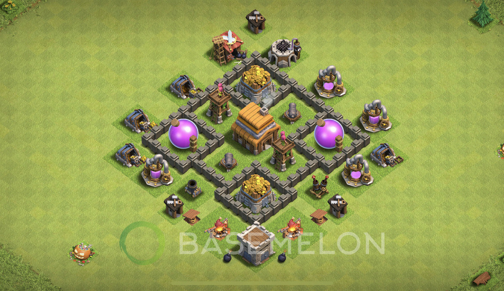 Town Hall Level 4 Farm Base Design 2025, Max Levels, Hybrid, Layout #1782