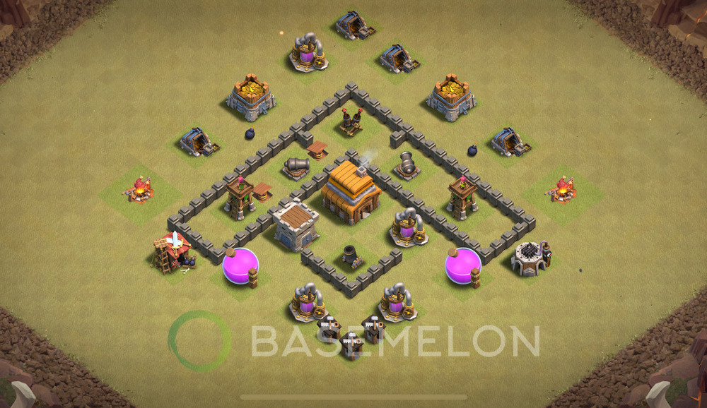 Town Hall Level 4 War Base Design 2024, Anti 3 Stars, Anti Everything, Layout #181