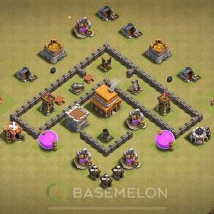 Town Hall Level 4 War Base Design, Anti 3 Stars, Anti Everything, Layout #181