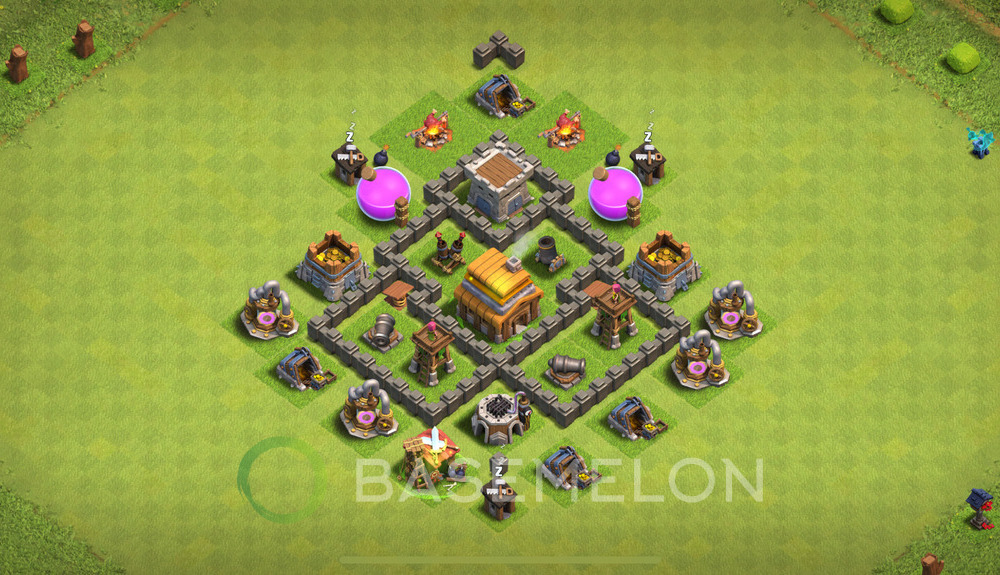 Rathaus Level 4 Verteidigung Base 2025, Anti 3 Sterne, Layout #1846