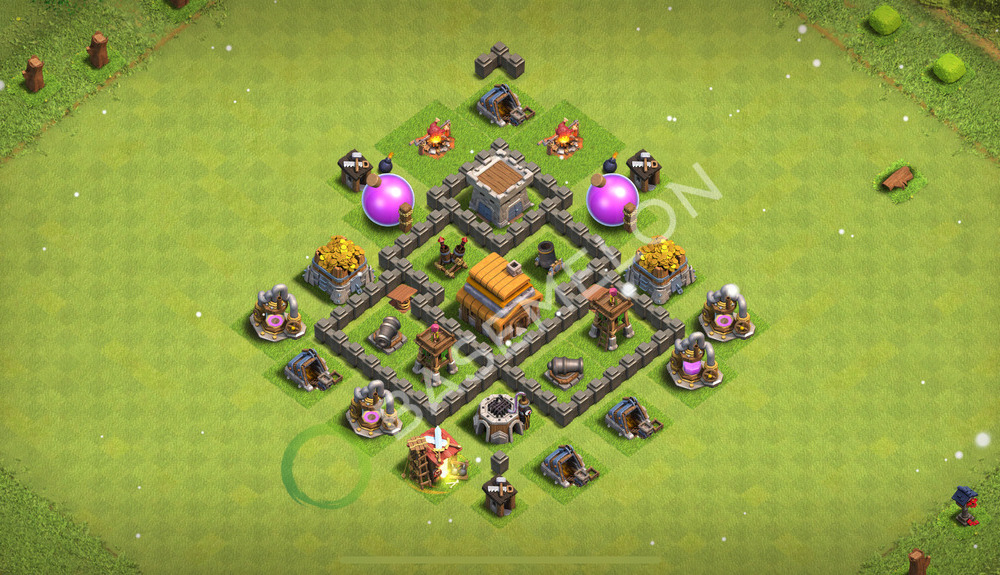 Town Hall Level 4 Trophy/Defense Base Design 2025, Anti 3 Stars, Layout #1846