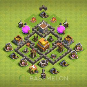 Town Hall Level 4 Trophy/Defense Base Design 2025, Anti 3 Stars, Layout #1846