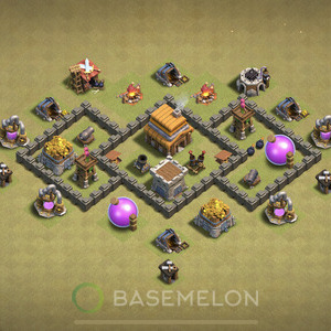 Town Hall Level 4 War Base Design 2025, Anti 3 Stars, Anti Air, Layout #1855