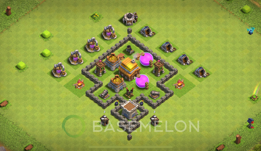 Town Hall Level 4 Farm Base Design 2025, Anti Everything, Hybrid, Layout #1864
