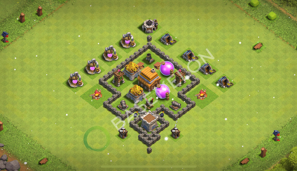 Town Hall Level 4 Farm Base Design 2025, Anti Everything, Hybrid, Layout #1864
