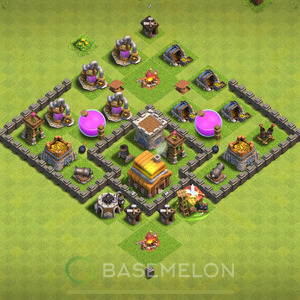 Town Hall Level 4 Trophy/Defense Base Design 2025, Anti Everything, Hybrid, Layout #1929