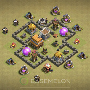 Town Hall Level 4 War Base Design 2025, Anti 3 Stars, Hybrid, Layout #1932
