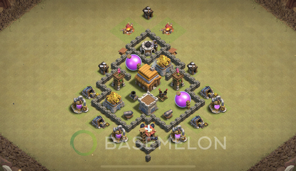 Rathaus Level 4 Krieg Base 2025, Anti 2 Sterne, Hybrid, Layout #1952