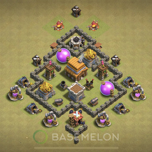 Town Hall Level 4 War Base Design 2025, Anti 2 Stars, Hybrid, Layout #1952