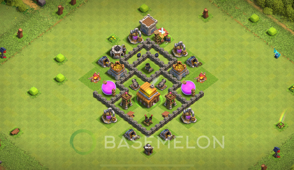 Rathaus Level 4 Verteidigung Base 2025, Anti 3 Sterne, Anti Alles, Layout #1955
