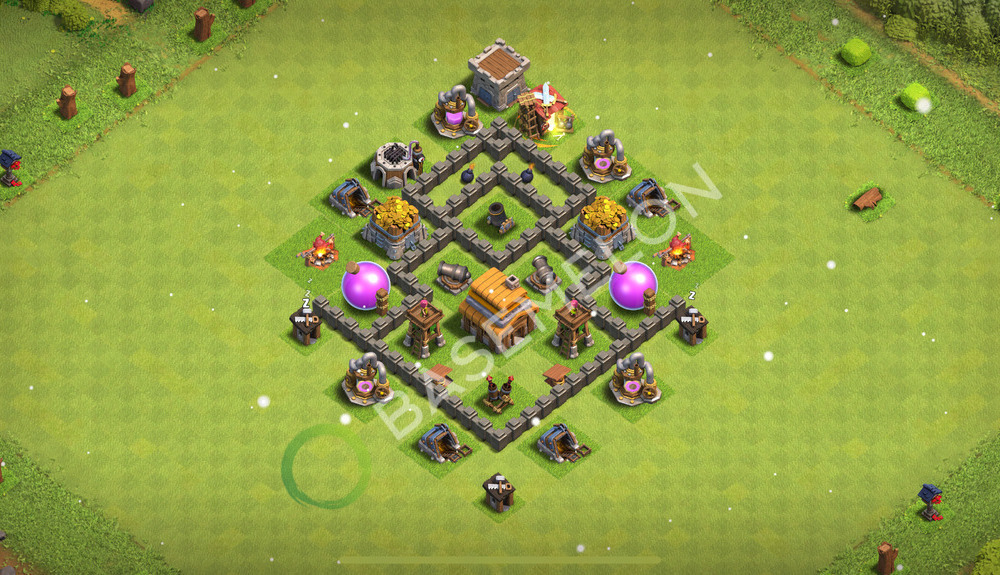 Town Hall Level 4 Trophy/Defense Base Design 2025, Anti 3 Stars, Anti Everything, Layout #1955