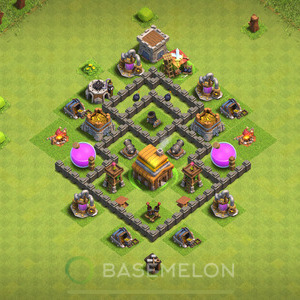 Town Hall Level 4 Trophy/Defense Base Design 2025, Anti 3 Stars, Anti Everything, Layout #1955