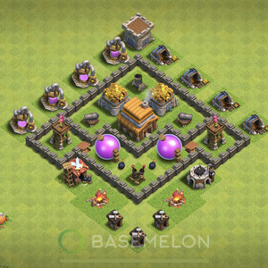 Town Hall Level 4 Farm Base Design 2025, Max Levels, Hybrid, Layout #1956