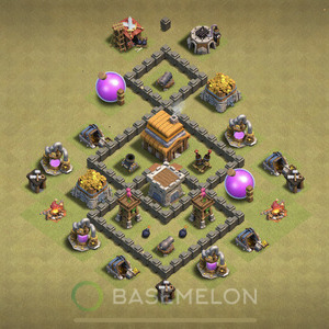 Town Hall Level 4 War Base Design 2025, Anti Everything, Layout #1966