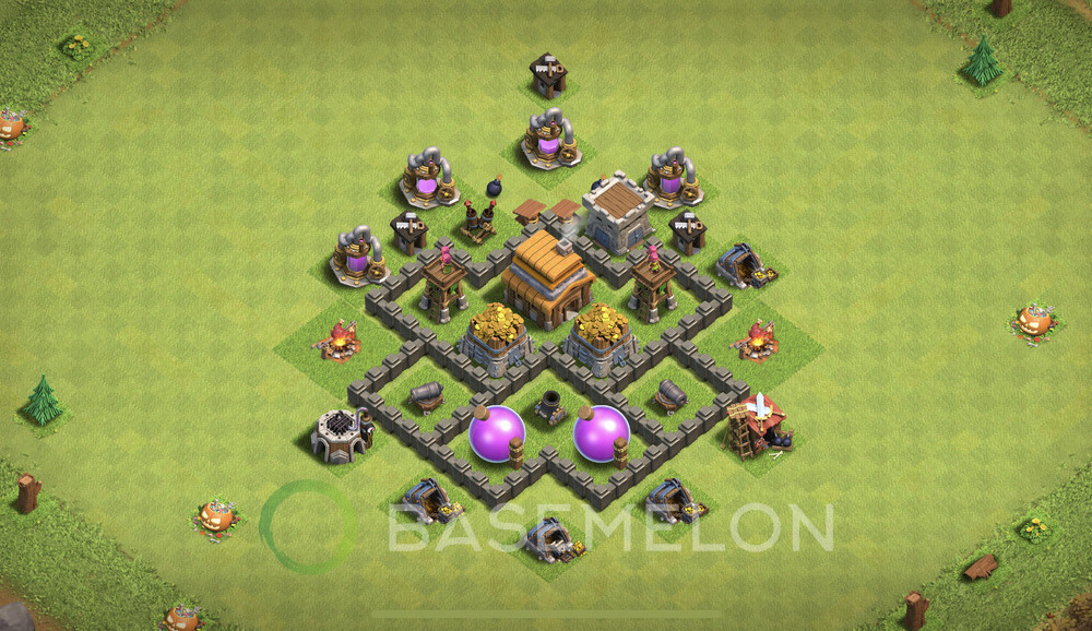 Town Hall Level 4 Trophy/Defense Base Design 2025, Hybrid, Layout #2040
