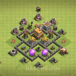 Town Hall Level 4 Trophy/Defense Base Design 2025, Hybrid, Layout #2040