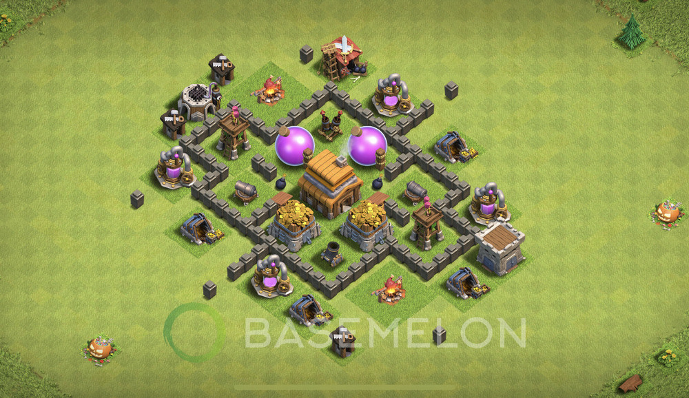 Town Hall Level 4 Farm Base Design 2025, Anti Everything, Hybrid, Layout #2042