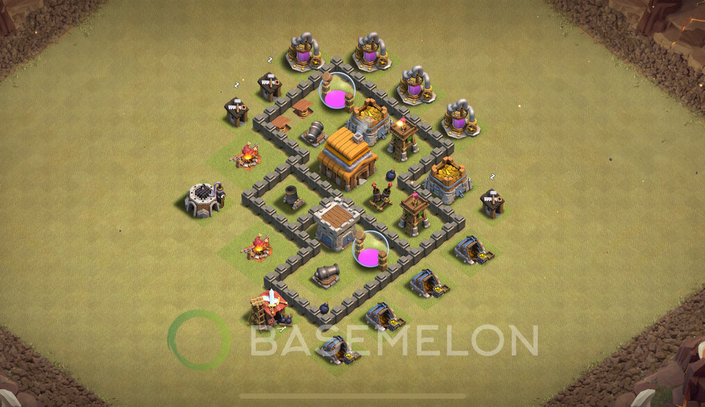 Town Hall Level 4 War Base Design 2025, Max Levels, Layout #2087