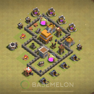 Town Hall Level 4 War Base Design 2025, Max Levels, Layout #2087