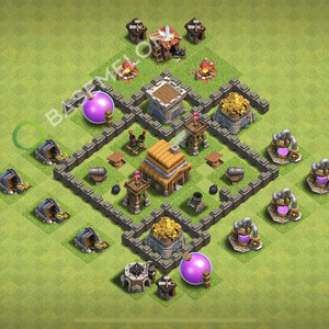 Town Hall Level 4 Trophy/Defense Base Design 2025, Anti 3 Stars, Anti Everything, Layout #2152