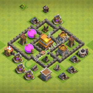 Town Hall Level 4 Farm Base Design 2025, Anti 3 Stars, Hybrid, Layout #2384