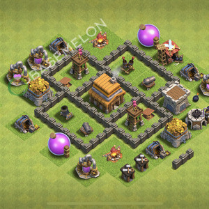 Town Hall Level 4 Trophy/Defense Base Design 2026, Anti 3 Stars, Anti Everything, Layout #2475