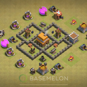 Town Hall Level 4 War Base Design, Anti 2 Stars, Anti Air, Layout #250