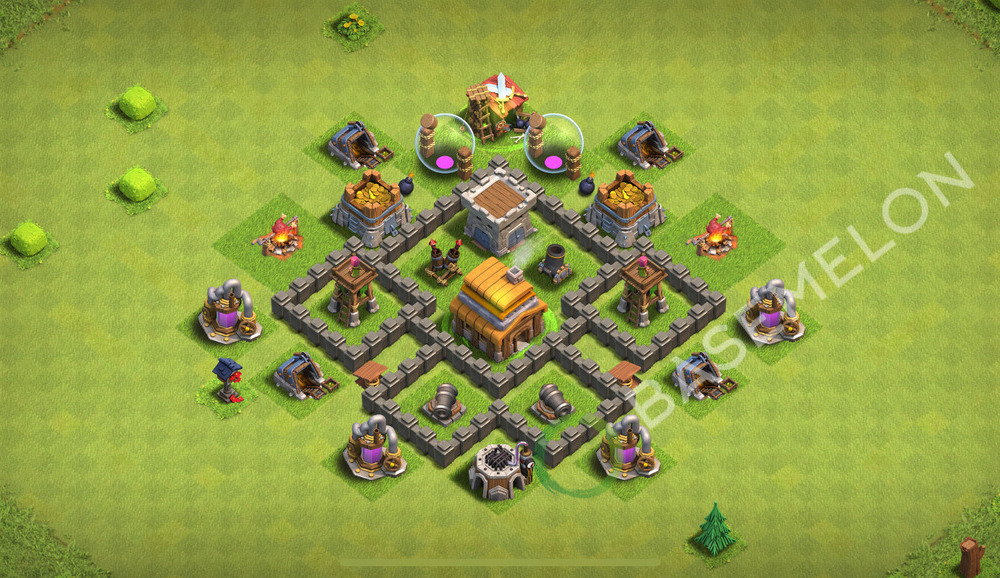 Town Hall Level 4 Trophy/Defense Base Design 2026, Anti Everything, Layout #2569