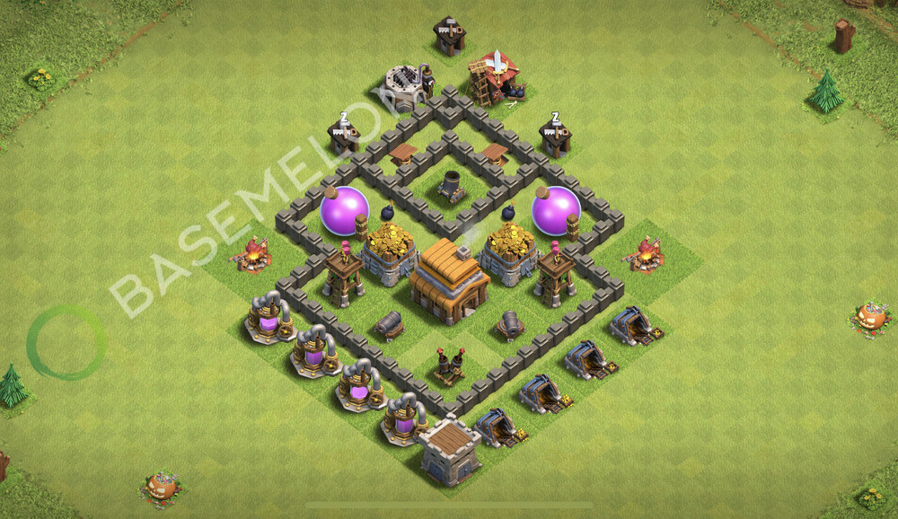 Rathaus Level 4 Verteidigung Base 2026, Max Level, Hybrid, Layout #2689