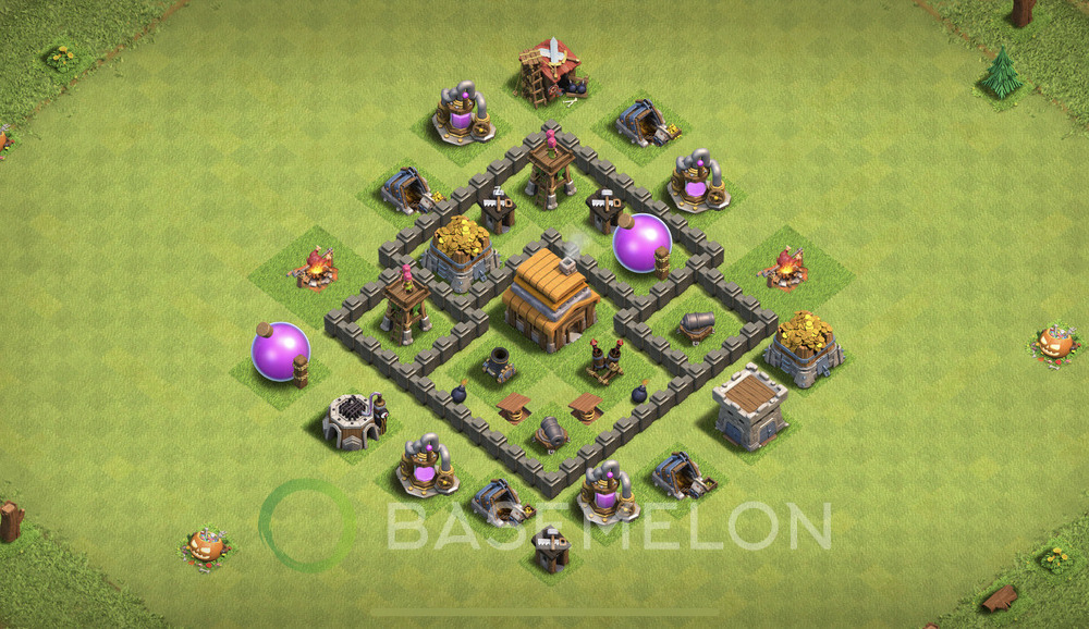 Town Hall Level 4 Trophy/Defense Base Design 2024, Anti Everything, Layout #272