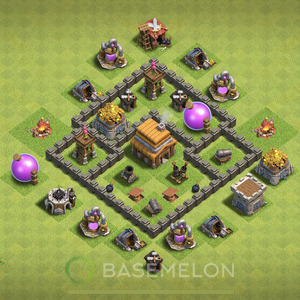 Town Hall Level 4 Trophy/Defense Base Design, Anti Everything, Layout #272
