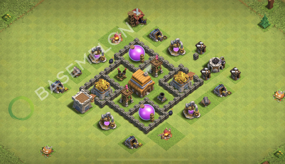 Town Hall Level 4 Trophy/Defense Base Design 2026, Anti Everything, Hybrid, Layout #2742